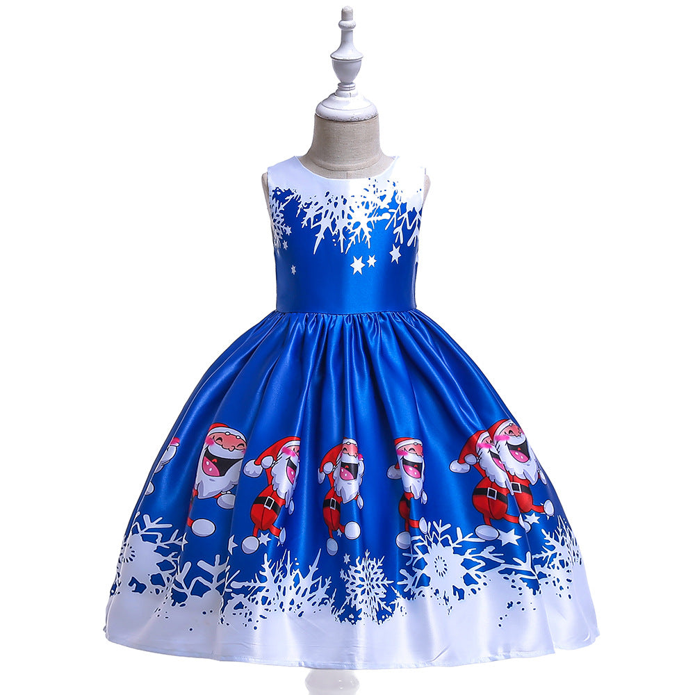 ins Christmas dress children's Christmas dress princess dress girl Santa Claus cartoon print party dance costume