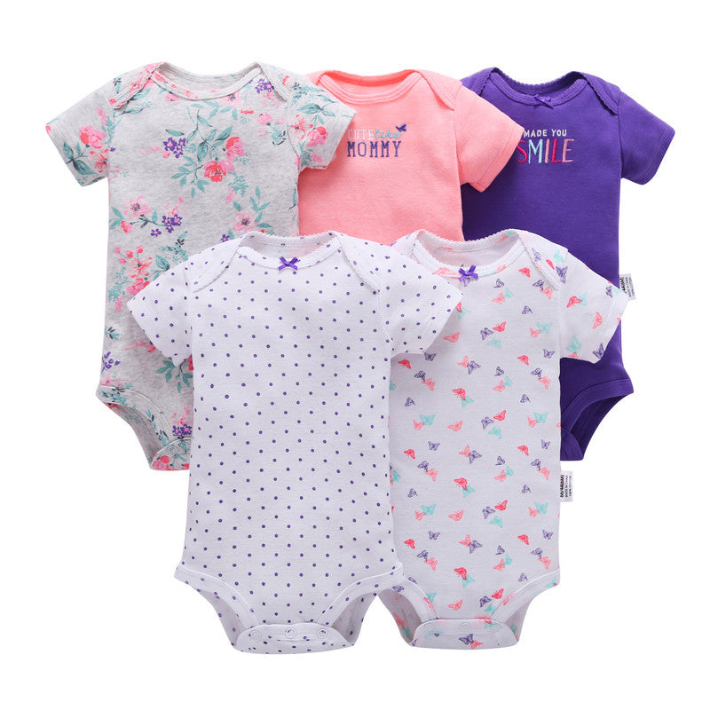 A generation of summer baby boy cotton short-sleeved mixed color haze triangle romper 5 five-piece suit T0031