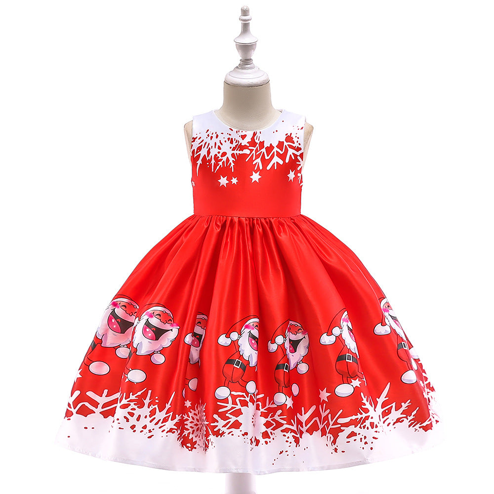 ins Christmas dress children's Christmas dress princess dress girl Santa Claus cartoon print party dance costume