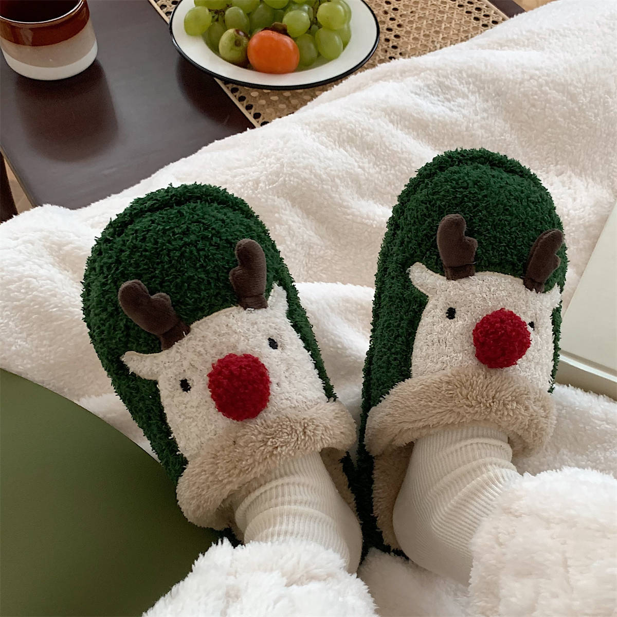 Cute cartoon home indoor plush shoes women's new Christmas elk winter warm confinement cotton slippers women
