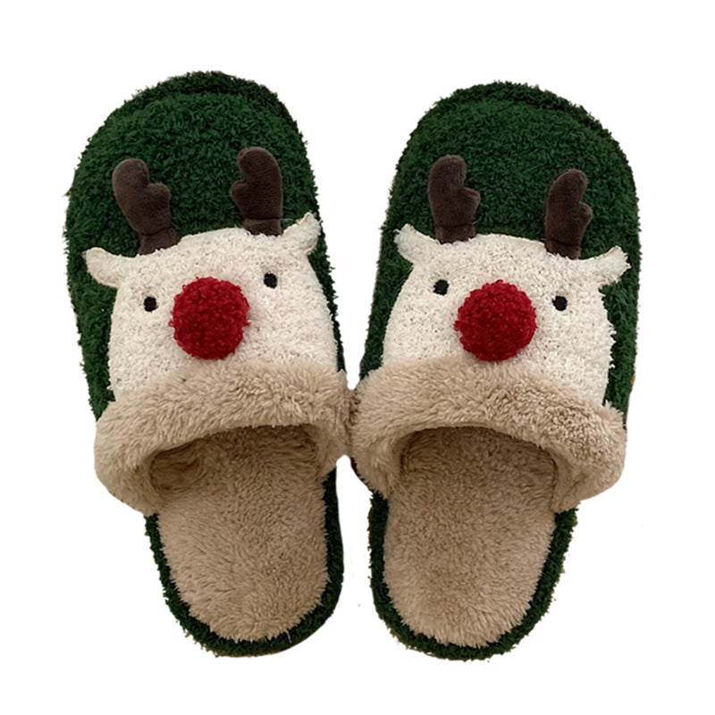 Cute cartoon home indoor plush shoes women's new Christmas elk winter warm confinement cotton slippers women