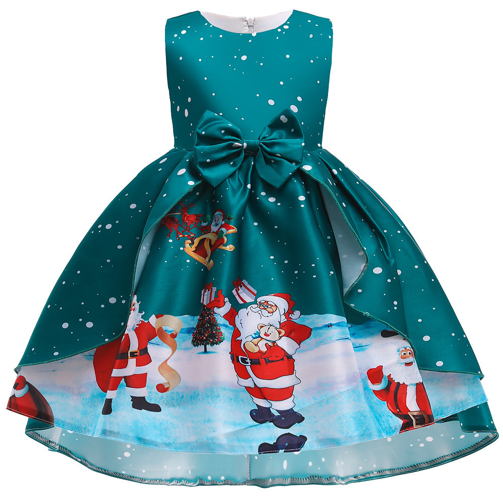 ins Christmas dress children's Christmas dress princess dress girl Santa Claus cartoon print party dance costume