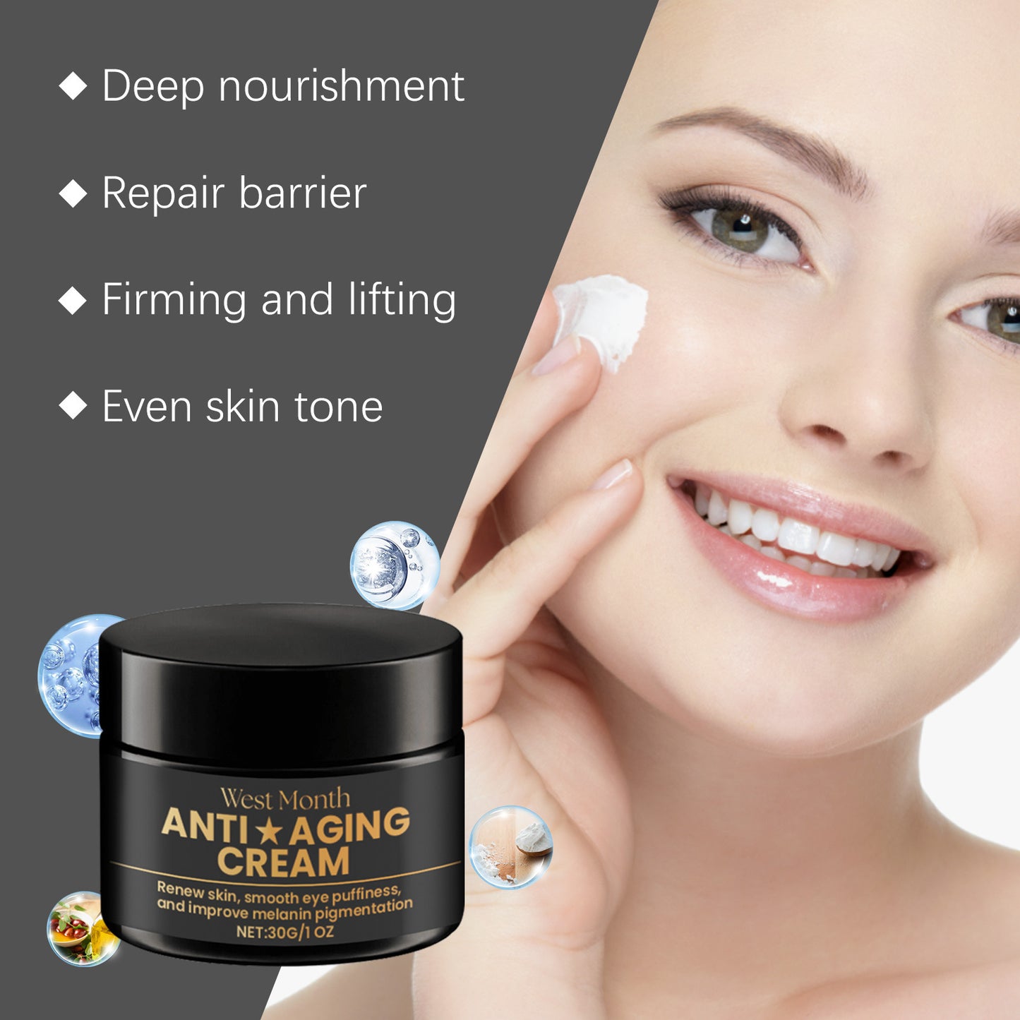 WEST MONTH Deep Moisturizing Cream Facial Skin Hydration Nourishing Care Apply Massage Care Cream