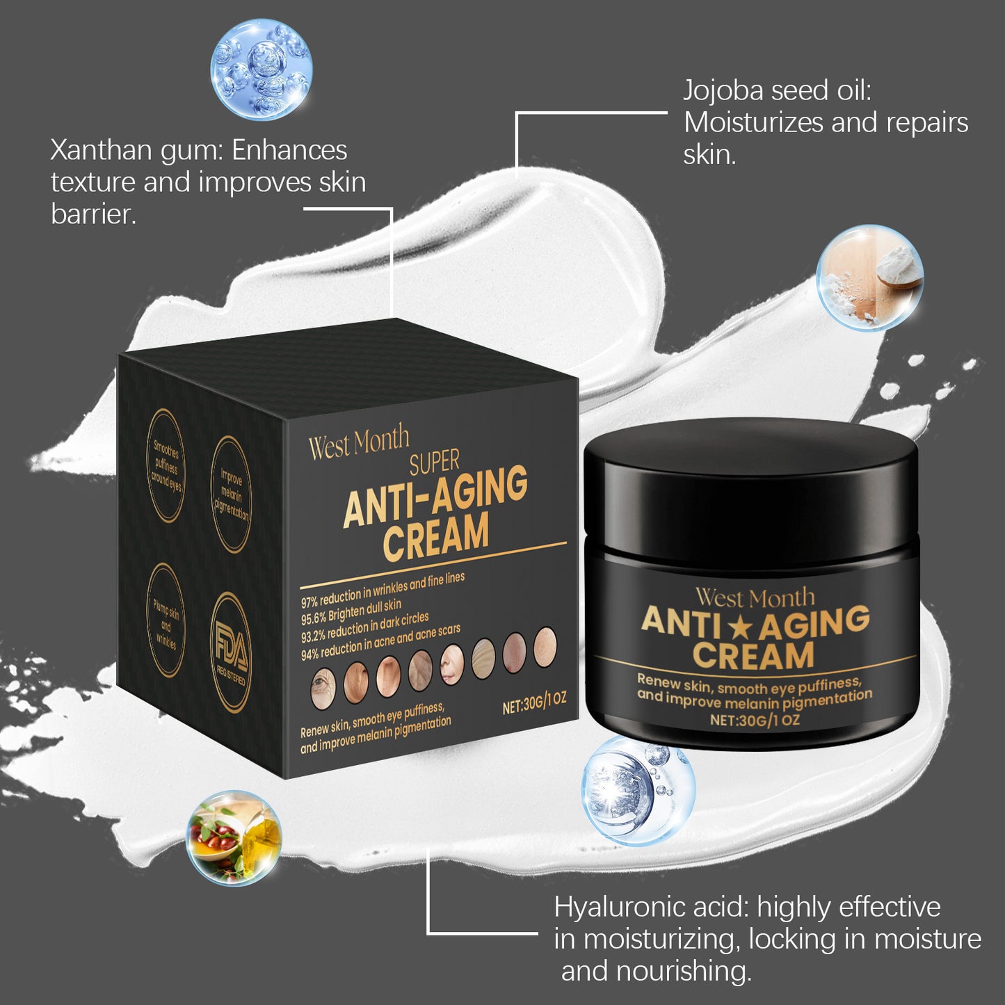 WEST MONTH Deep Moisturizing Cream Facial Skin Hydration Nourishing Care Apply Massage Care Cream