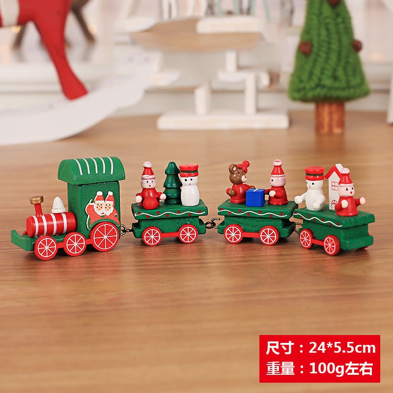 Christmas wooden small locomotive children's kindergarten Christmas gifts Christmas window ornaments Christmas decorations