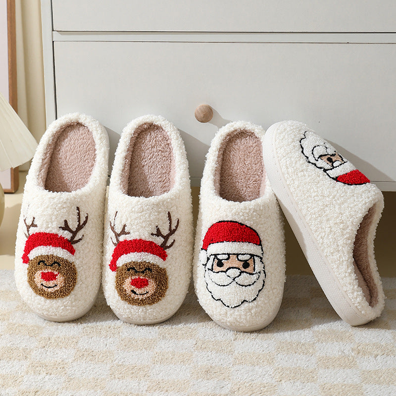 Foreign trade winter cute cartoon Christmas elk cotton slippers student fashion home warm plush cotton slippers wholesale