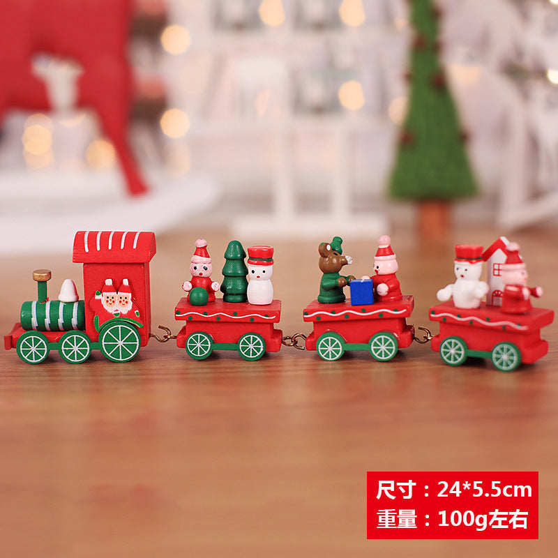 Christmas wooden small locomotive children's kindergarten Christmas gifts Christmas window ornaments Christmas decorations
