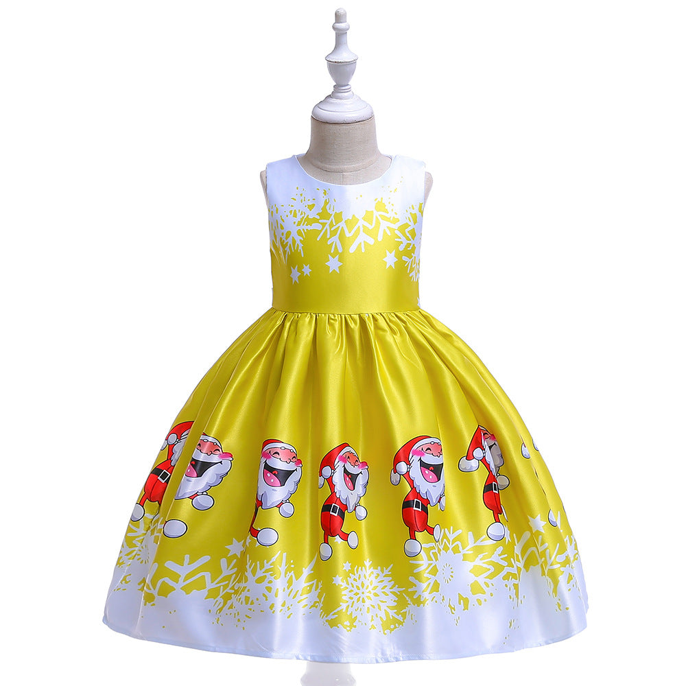 ins Christmas dress children's Christmas dress princess dress girl Santa Claus cartoon print party dance costume