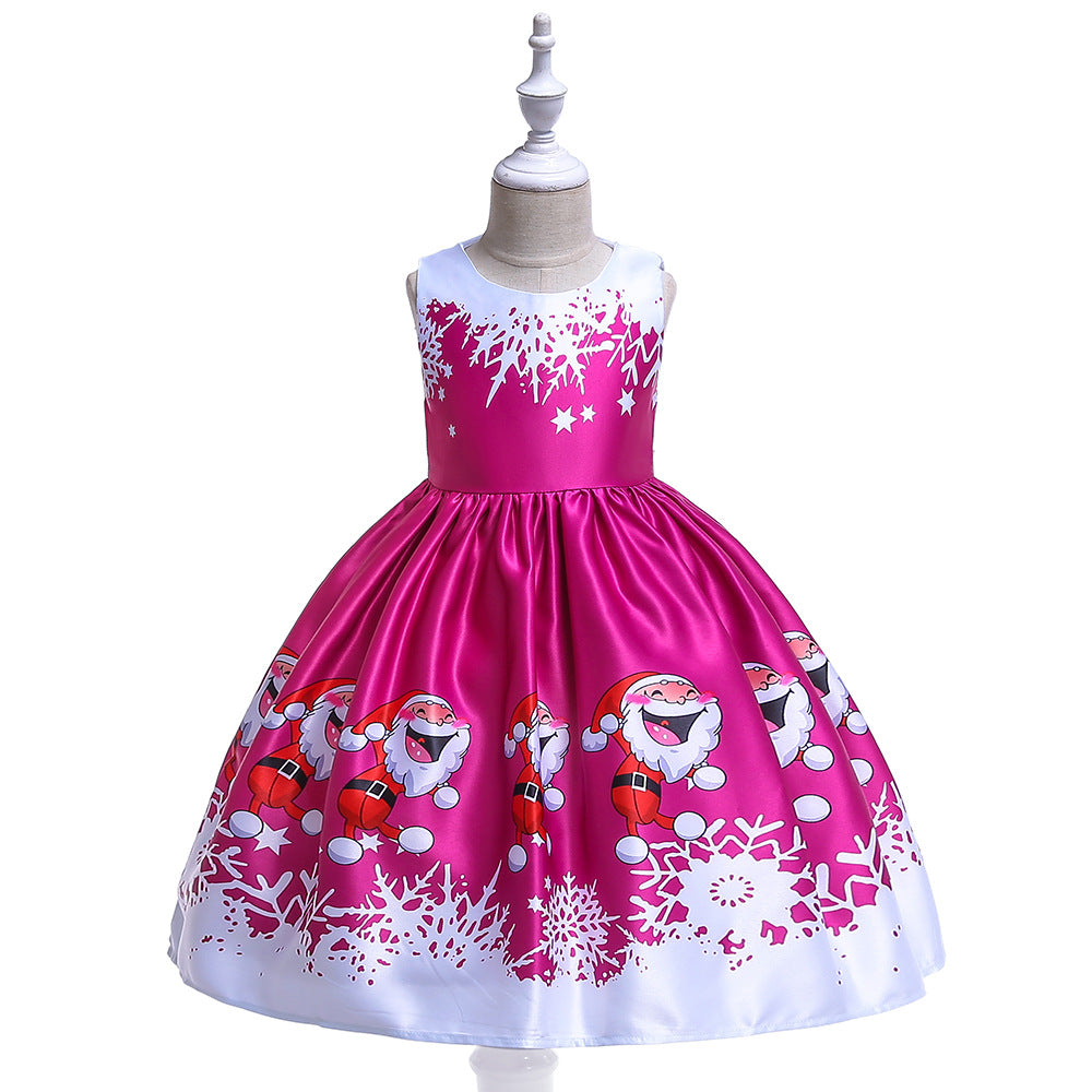 ins Christmas dress children's Christmas dress princess dress girl Santa Claus cartoon print party dance costume