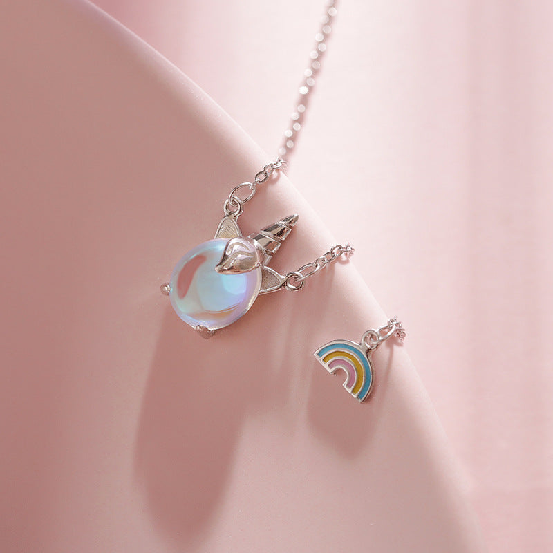 AliExpress rainbow unicorn necklace female sterling silver clavicle chain fairy genius niche design necklace dream net red