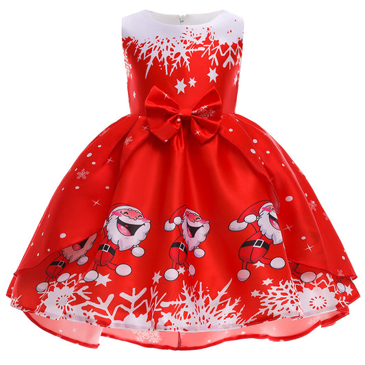 ins Christmas dress children's Christmas dress princess dress girl Santa Claus cartoon print party dance costume