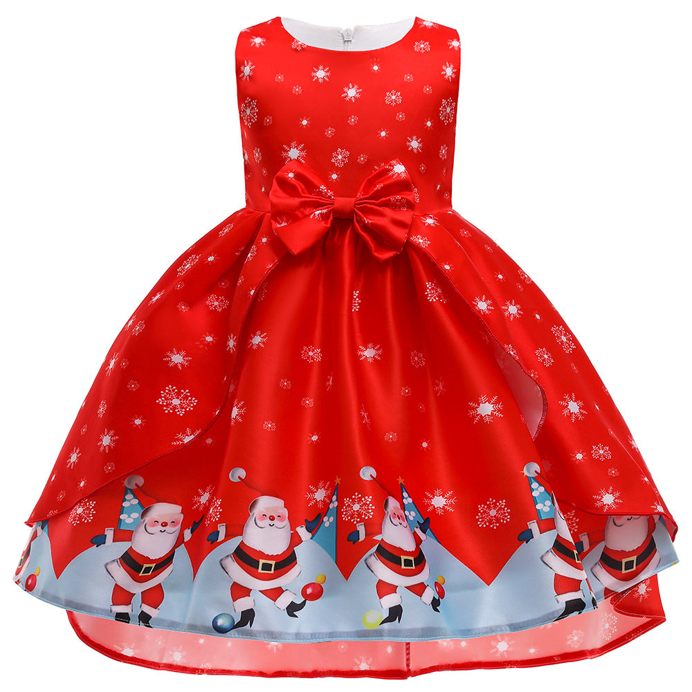 ins Christmas dress children's Christmas dress princess dress girl Santa Claus cartoon print party dance costume