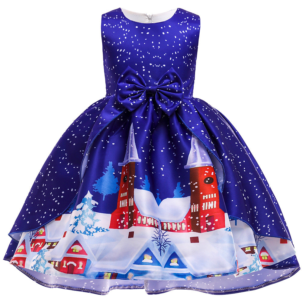 ins Christmas dress children's Christmas dress princess dress girl Santa Claus cartoon print party dance costume