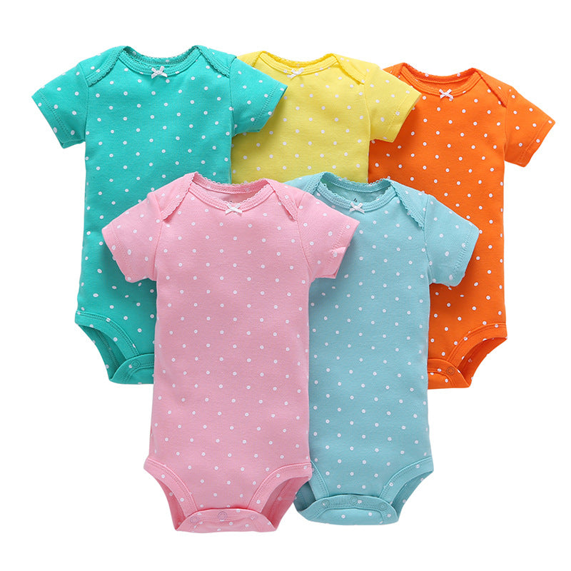 A generation of summer baby boy cotton short-sleeved mixed color haze triangle romper 5 five-piece suit T0031