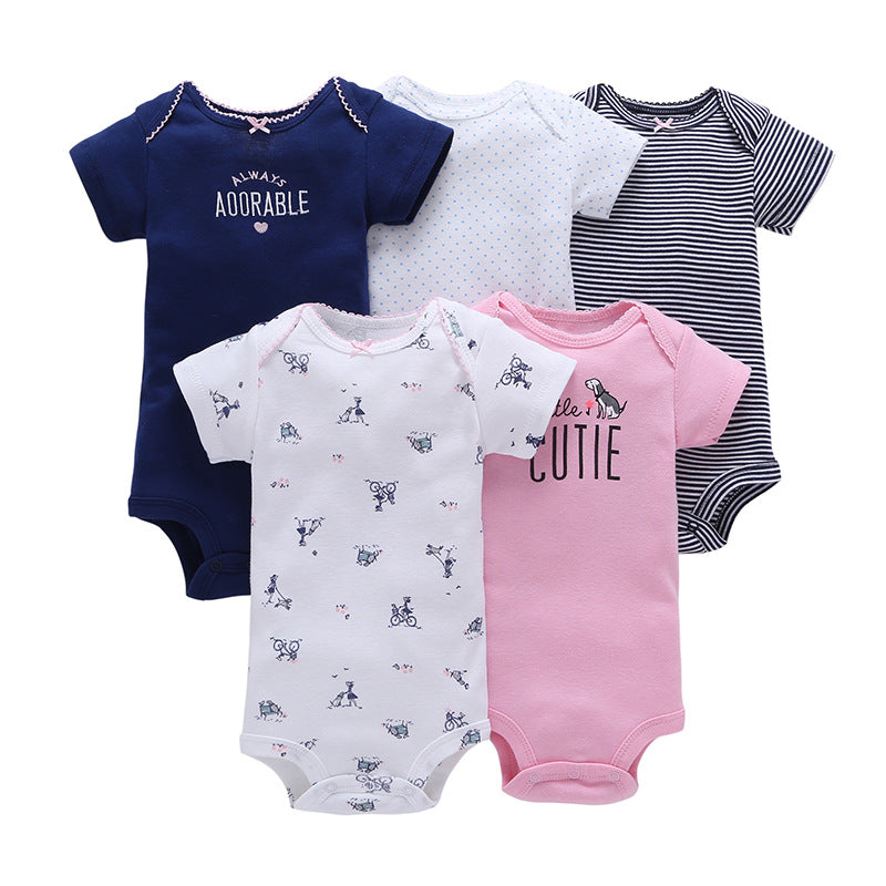 A generation of summer baby boy cotton short-sleeved mixed color haze triangle romper 5 five-piece suit T0031