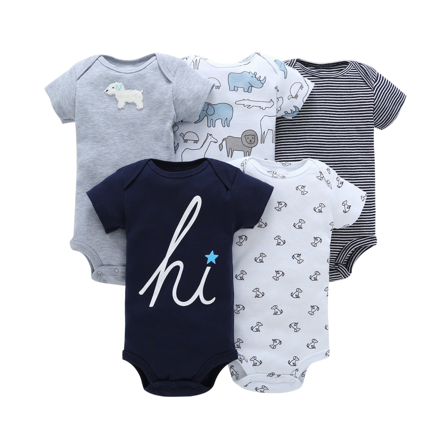 A generation of summer baby boy cotton short-sleeved mixed color haze triangle romper 5 five-piece suit T0031