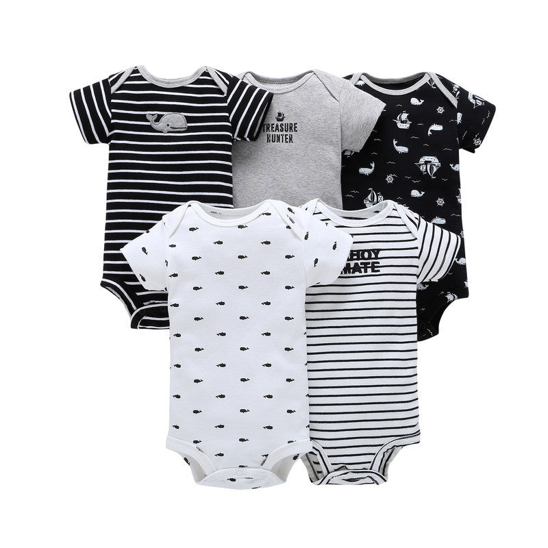 A generation of summer baby boy cotton short-sleeved mixed color haze triangle romper 5 five-piece suit T0031