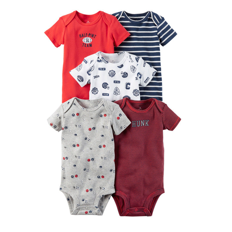 A generation of summer baby boy cotton short-sleeved mixed color haze triangle romper 5 five-piece suit T0031