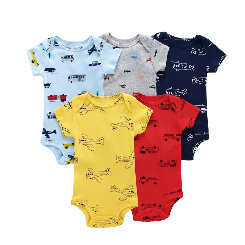 A generation of summer baby boy cotton short-sleeved mixed color haze triangle romper 5 five-piece suit T0031