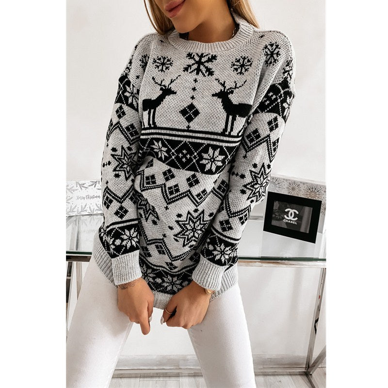 2021 European and American Christmas Winter Women's New Sweater wishebay Elk Snowflake Christmas Jacquard Knitted Sweater