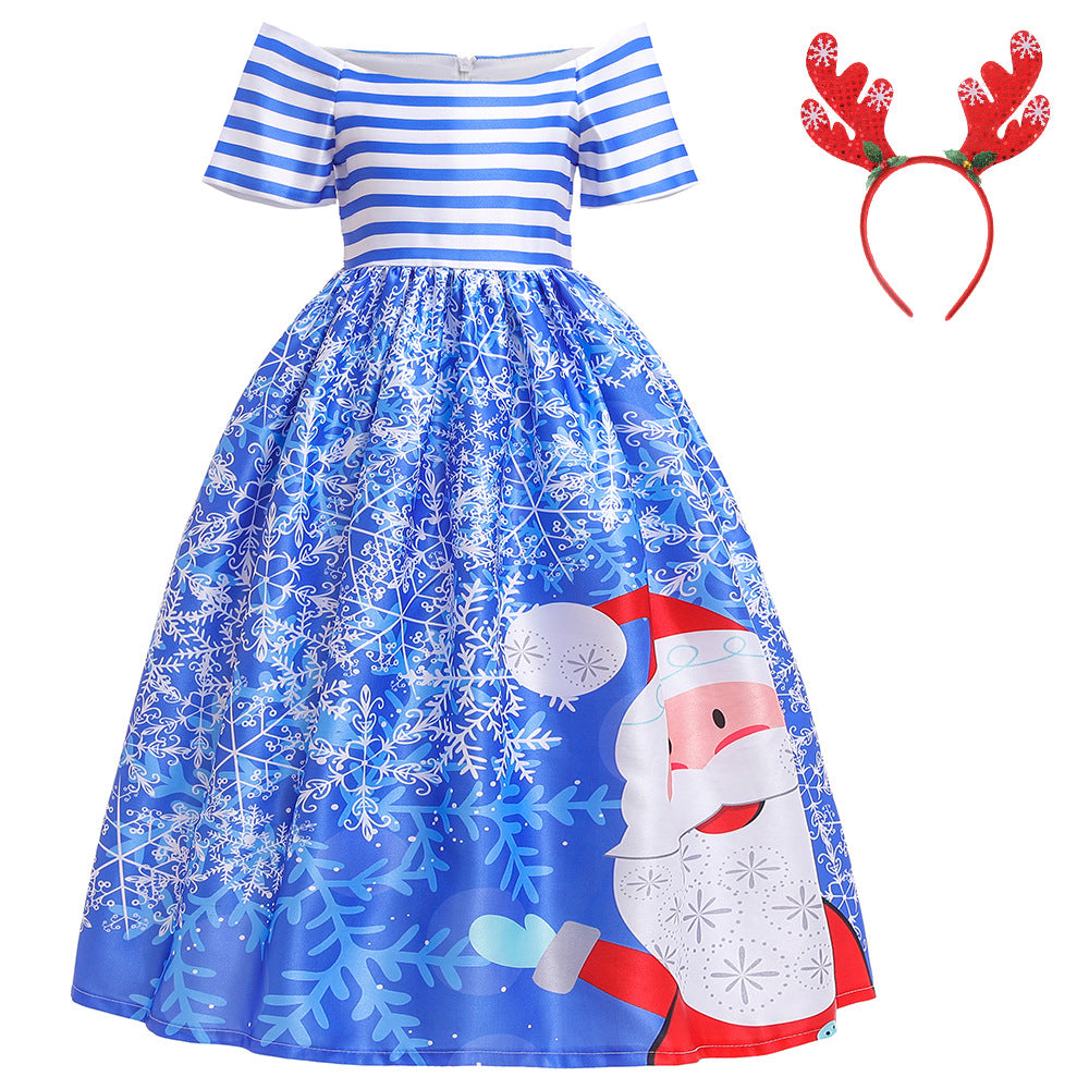 ins Christmas dress children's Christmas dress princess dress girl Santa Claus cartoon print party dance costume