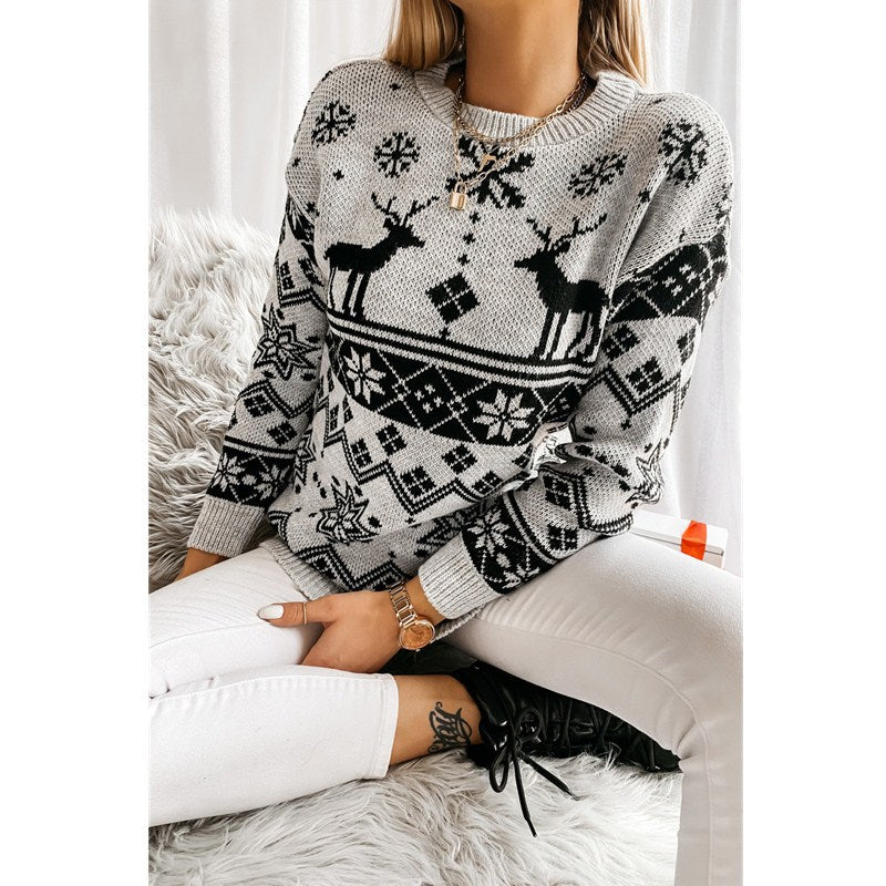 2021 European and American Christmas Winter Women's New Sweater wishebay Elk Snowflake Christmas Jacquard Knitted Sweater