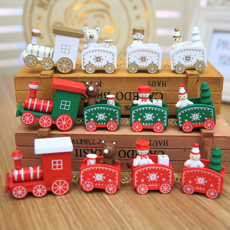 Christmas wooden small locomotive children's kindergarten Christmas gifts Christmas window ornaments Christmas decorations