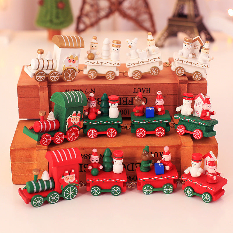 Christmas wooden small locomotive children's kindergarten Christmas gifts Christmas window ornaments Christmas decorations