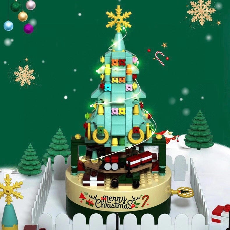 Jiaqi 1302 compatible with Lego colorful Christmas tree rotating music box Christmas building blocks Christmas gift toys