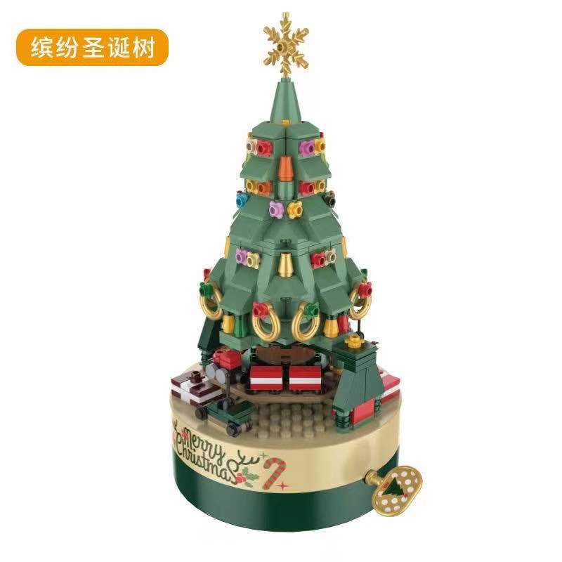 Jiaqi 1302 compatible with Lego colorful Christmas tree rotating music box Christmas building blocks Christmas gift toys