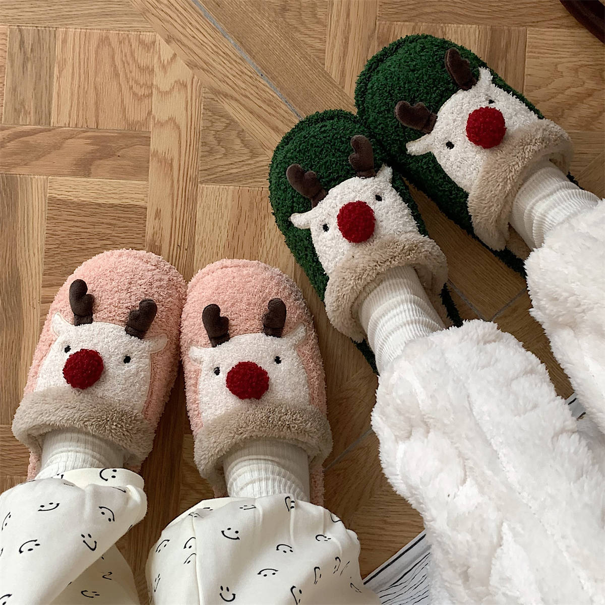 Cute cartoon home indoor plush shoes women's new Christmas elk winter warm confinement cotton slippers women