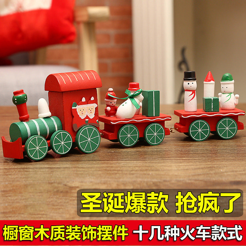 Christmas wooden small locomotive children's kindergarten Christmas gifts Christmas window ornaments Christmas decorations