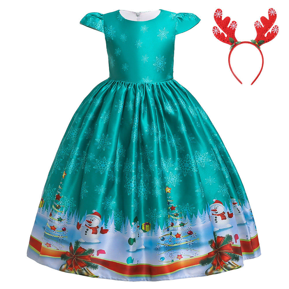 ins Christmas dress children's Christmas dress princess dress girl Santa Claus cartoon print party dance costume