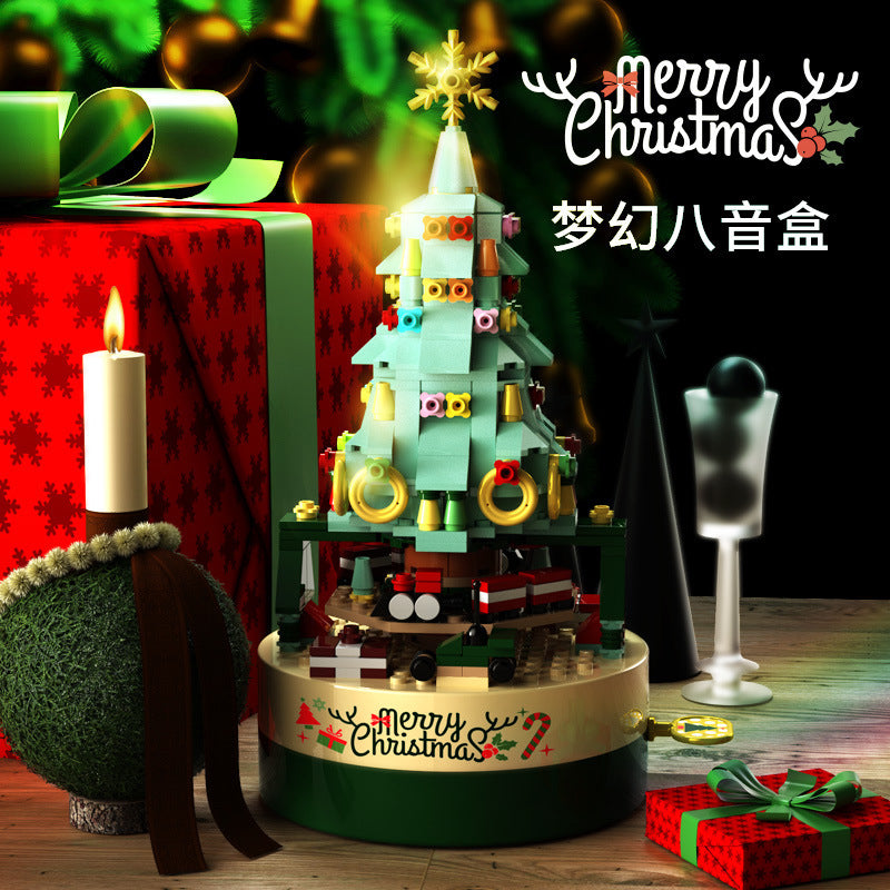 Jiaqi 1302 compatible with Lego colorful Christmas tree rotating music box Christmas building blocks Christmas gift toys