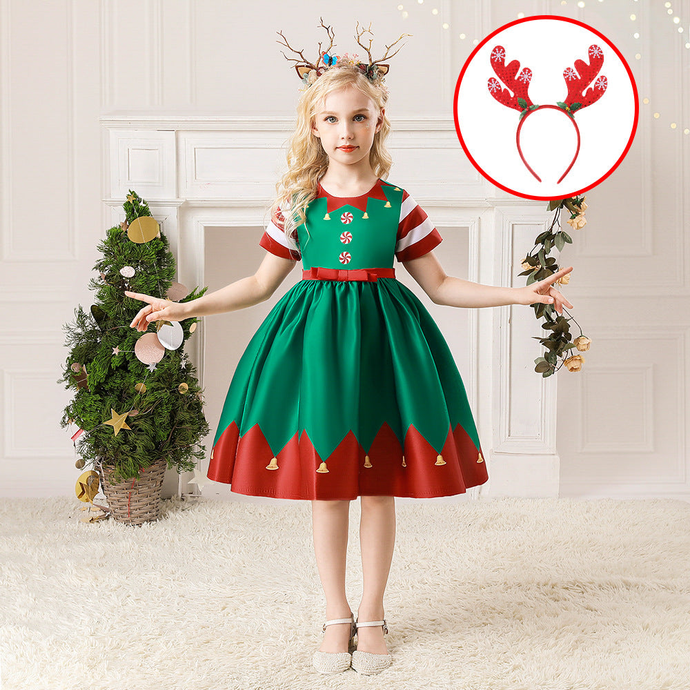 ins Christmas dress children's Christmas dress princess dress girl Santa Claus cartoon print party dance costume