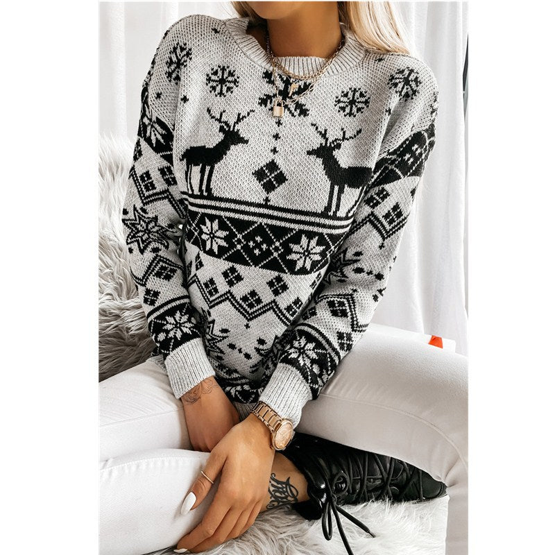 2021 European and American Christmas Winter Women's New Sweater wishebay Elk Snowflake Christmas Jacquard Knitted Sweater