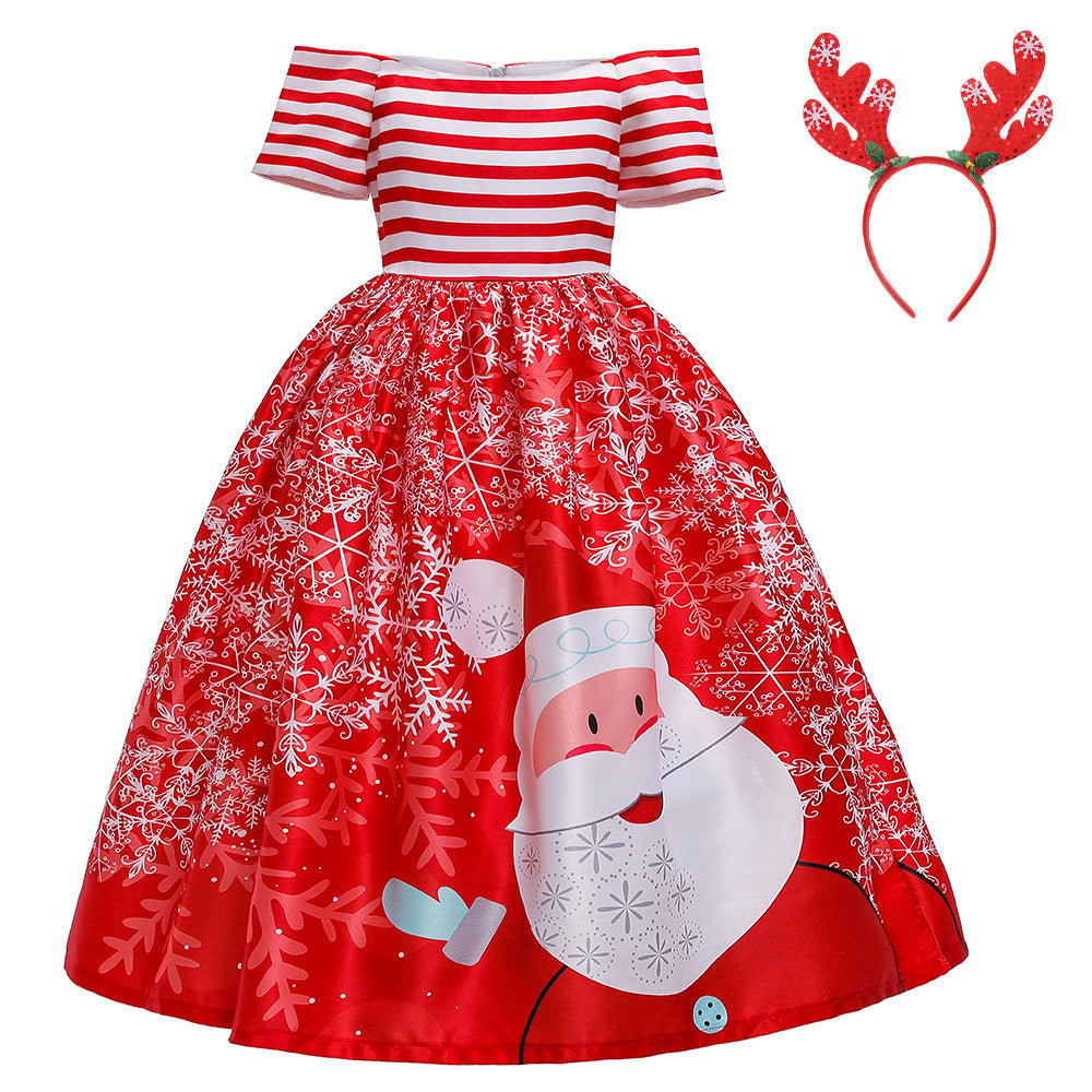 ins Christmas dress children's Christmas dress princess dress girl Santa Claus cartoon print party dance costume