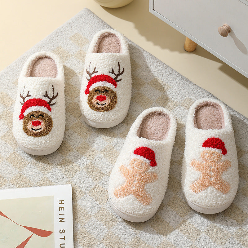 Foreign trade winter cute cartoon Christmas elk cotton slippers student fashion home warm plush cotton slippers wholesale