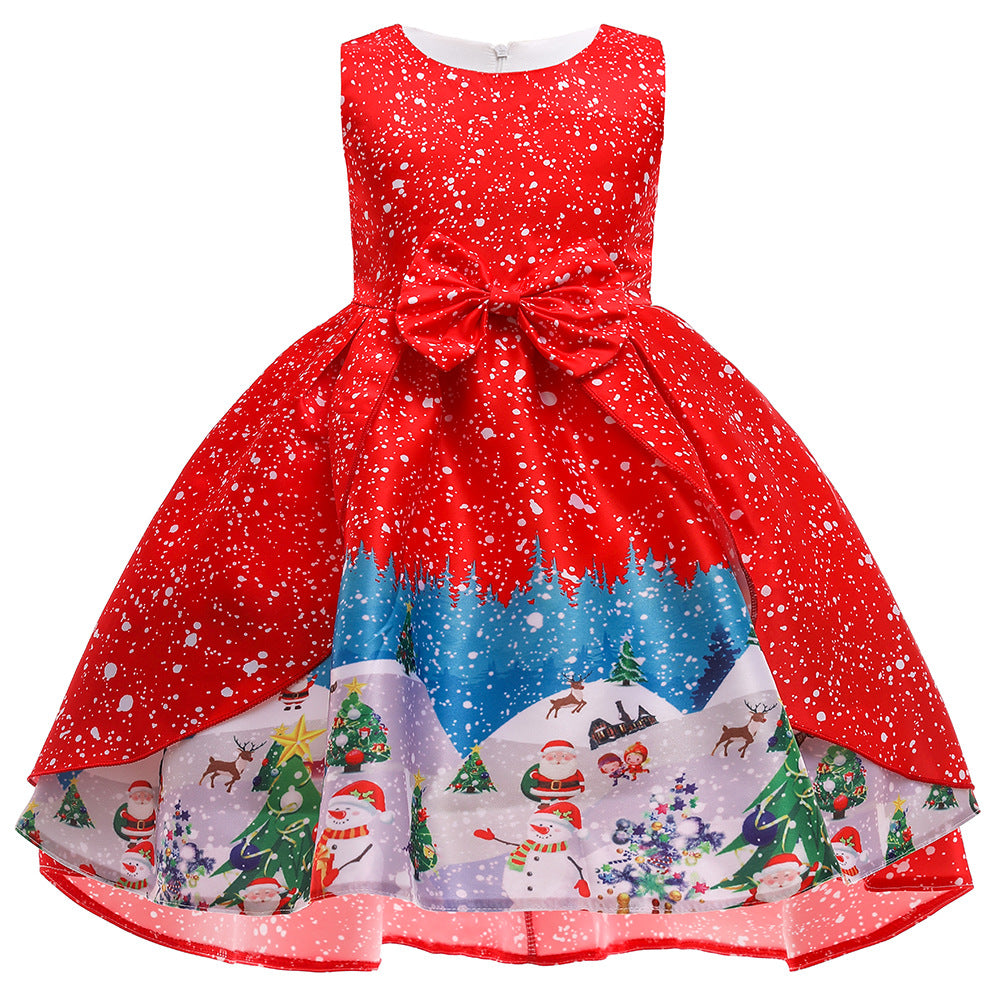 ins Christmas dress children's Christmas dress princess dress girl Santa Claus cartoon print party dance costume