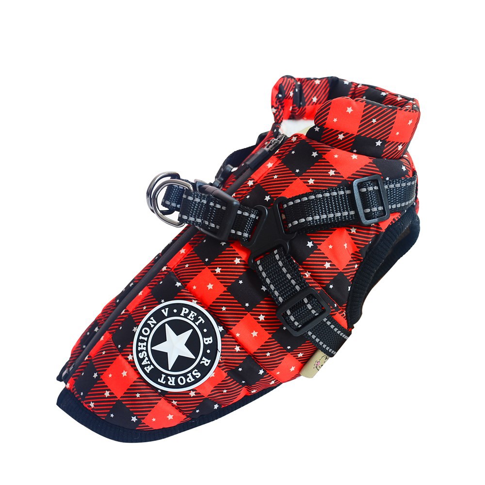 Cross-border red Christmas dog clothes warm pet clothing waterproof reflective belt chest and back cotton coat wholesale